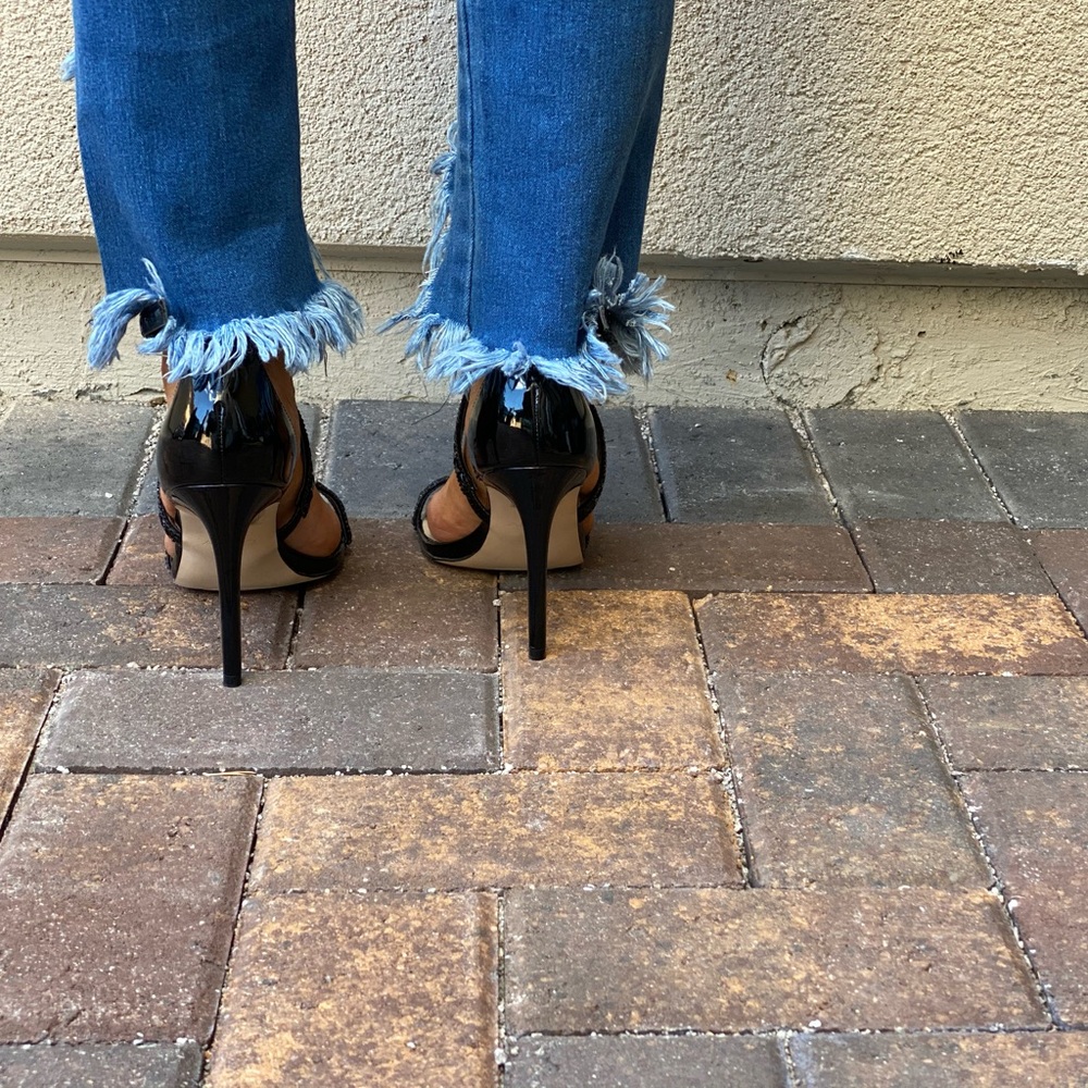 Patent Leather Rhinestone Embellished High Heels - Picture 7 of 9